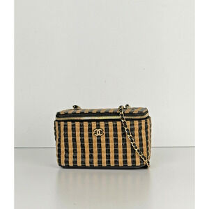 Chanel Classic Vanity Case with Chain Striped Raffia and Jute Small